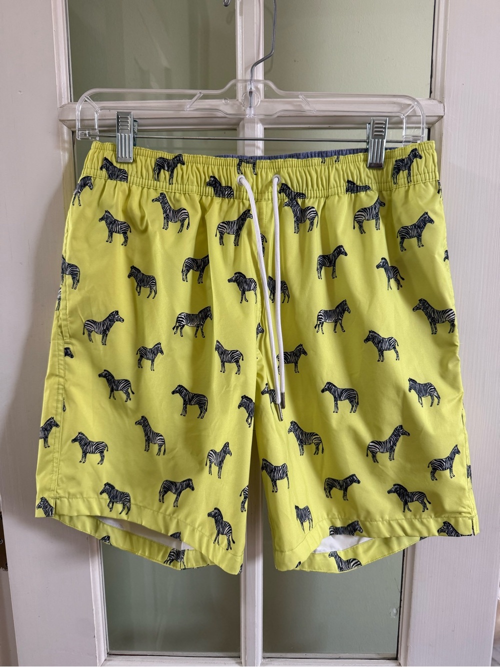 Bonobos Rock the Croc Men's Yellow Zebra Print Swim Trunks 7” size small (#43)